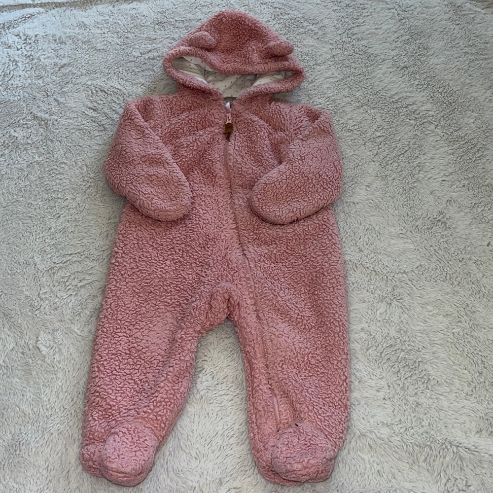 Carters pink fuzzy bunting suit